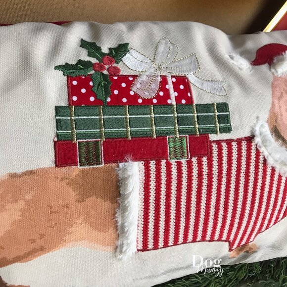 Dachshund Embroidered Dog Accent Striped Lumbar Pillow - Picture 3 of 7